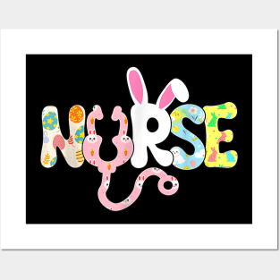 Stethoscope Scrub Nurse Life Easter Day Cute Bunny With Eggs Posters and Art